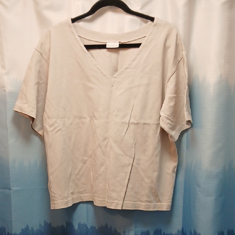 Beige Cotton  V-Neck Women's Tee